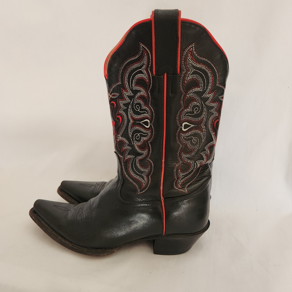Tony Lama Black and Red Western Heeled Cowboy Boots - Picture 4 of 8